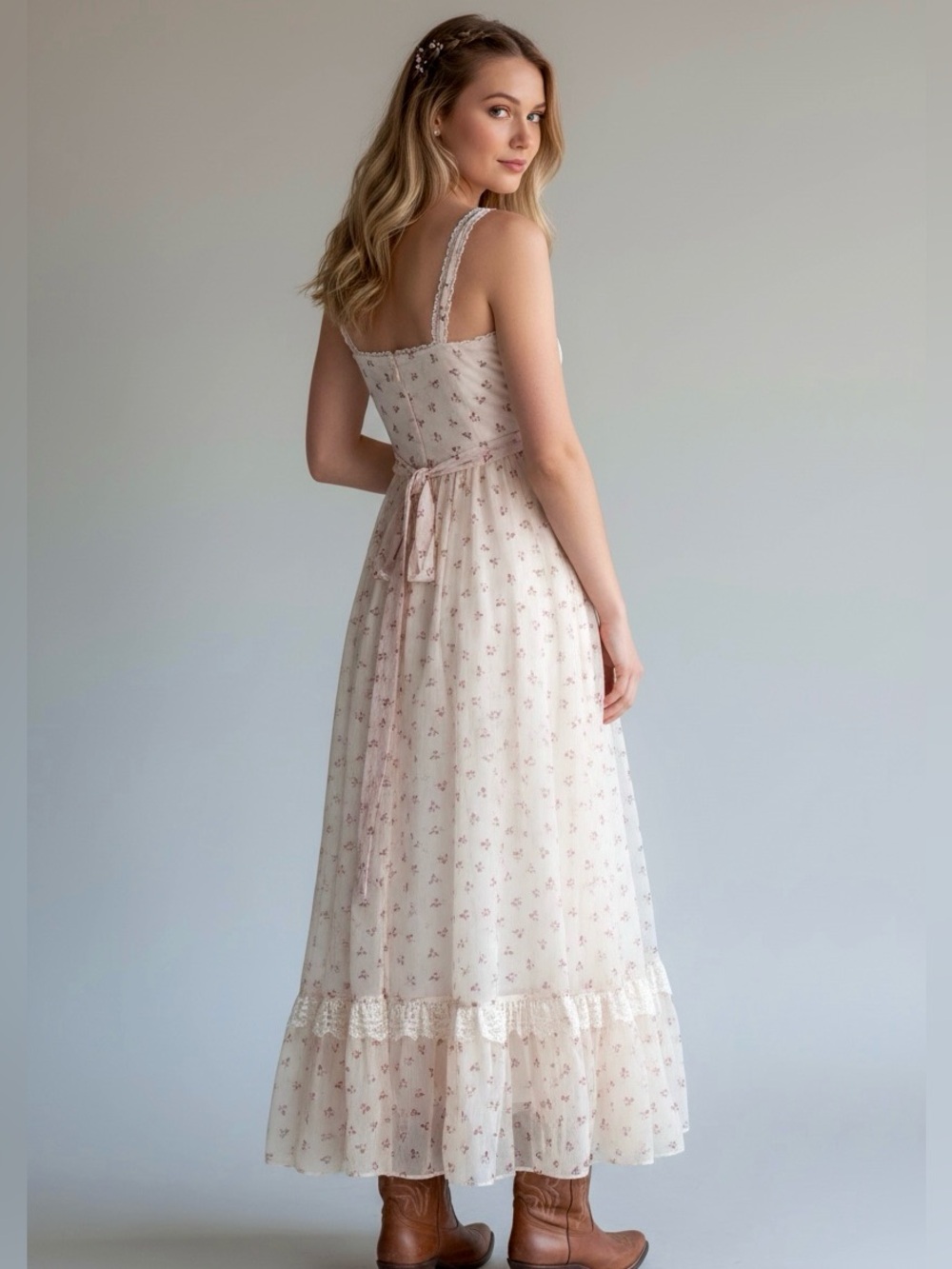 70s Gunne Sax Prairie Dress XS - Pink Calico Floral Maxi Dress - Deadstock - Picture 12 of 12